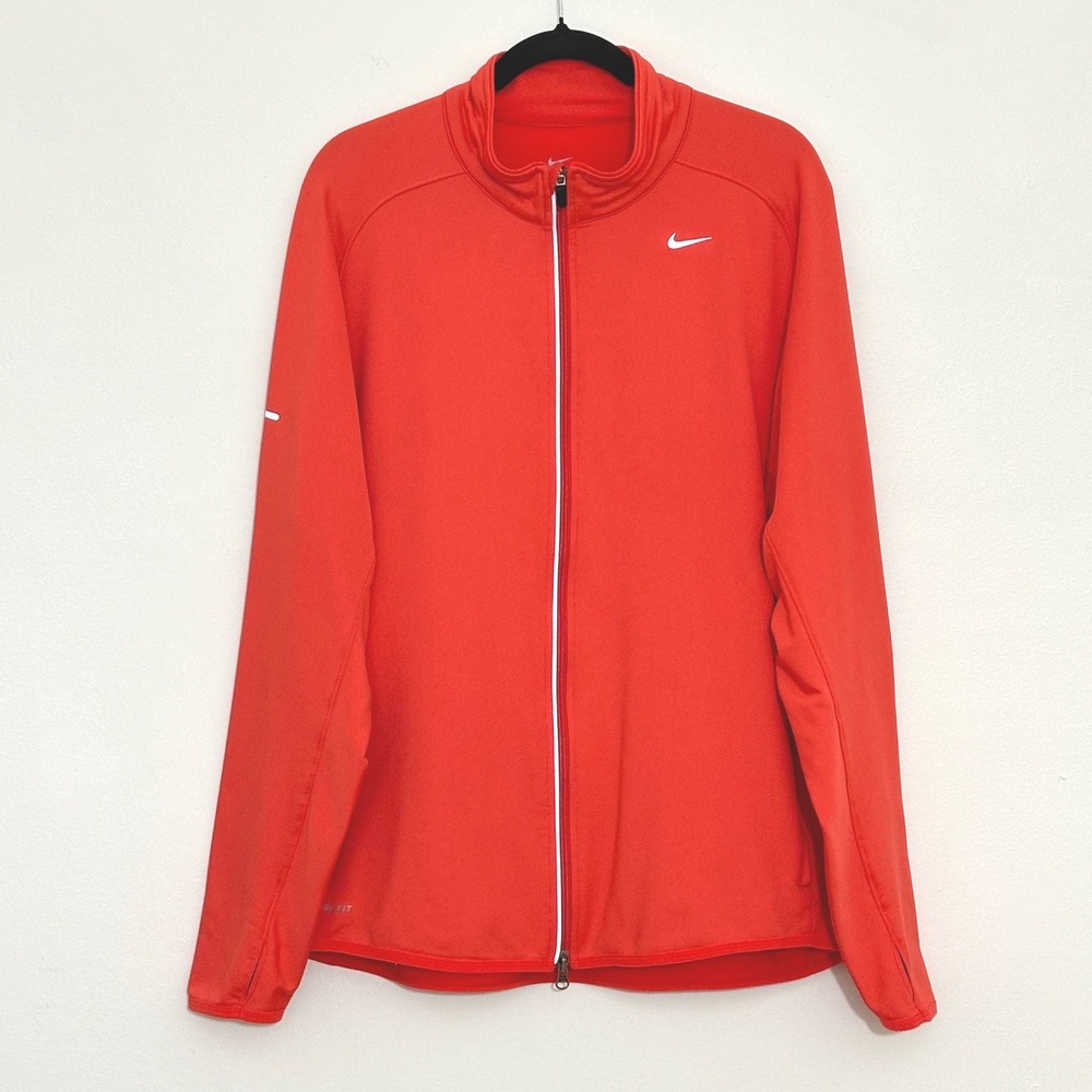 Nike Element Dri-FIT Womens Jacket L Orange Full Zip Running Fleece Lined Sporty